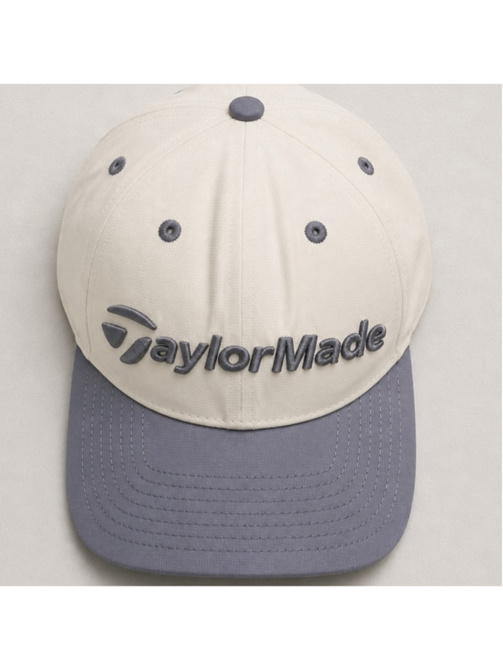 TaylorMade Golf Hat Cream Beige Gray Brim Two-Tone Adjustable Strapback Cap EUC